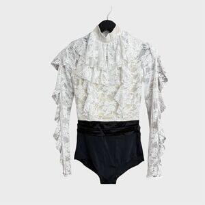 Weissman Adult Small Ruffle Ivory Lace Body Suit Dance Costume Masquerade Gothic